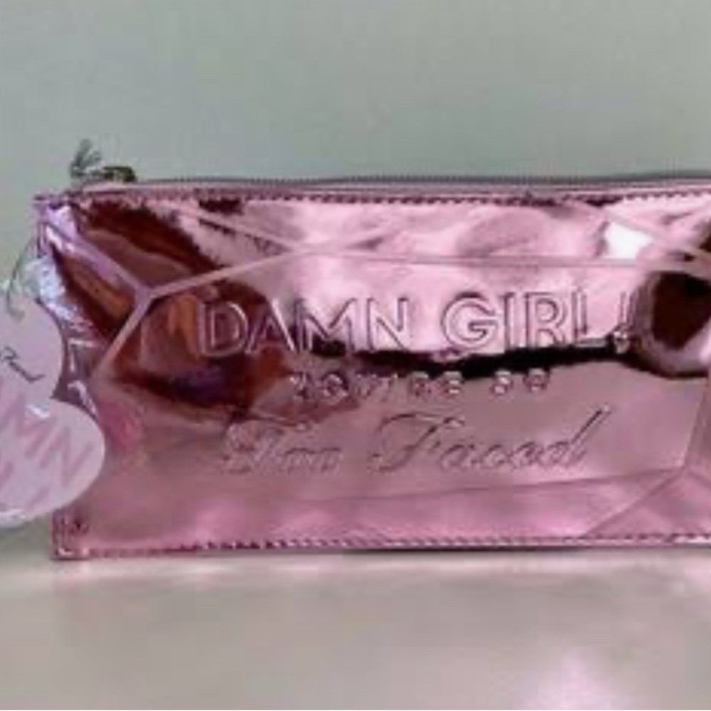 NWT Too Faced Metallic Pink Cosmetic Pouch